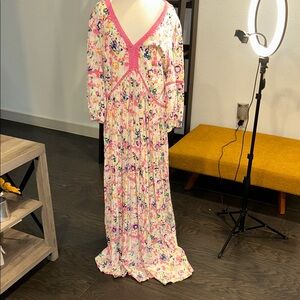 Crown & Ivy Floral Maxi Dress with Pink Trim